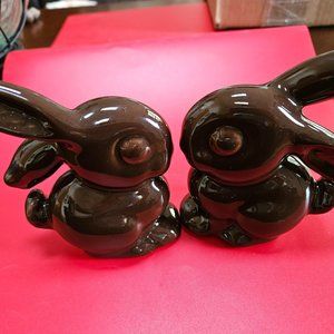 set of two ceramic brown bunnies